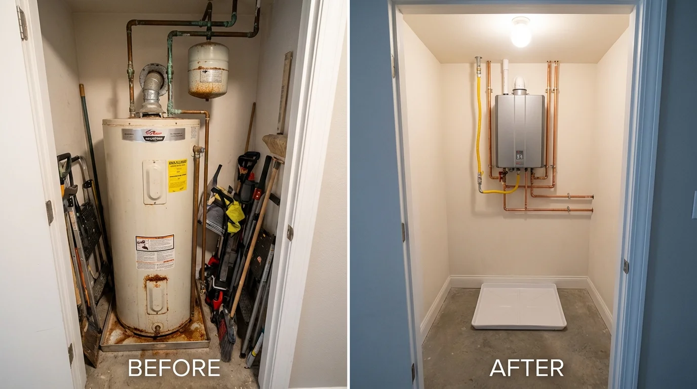 Tank water heater versus wall-mounted tankless unit comparison for Jupiter, FL homeowners