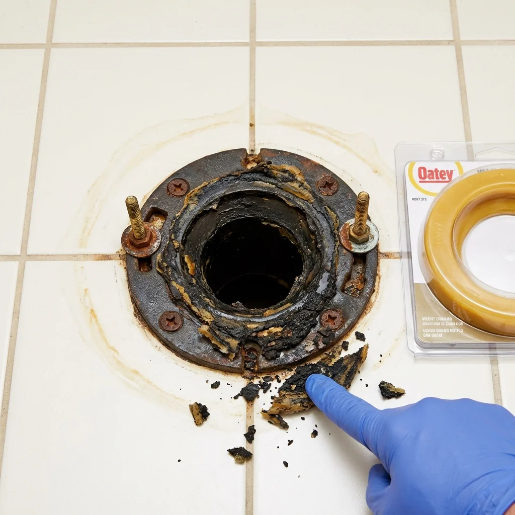 Failed wax ring showing water seepage at the base of a toilet in a Jupiter, FL home